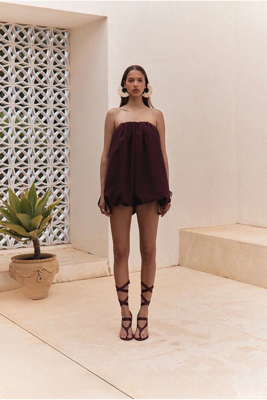 PrettyLittleThing NWT Plum Puffball Playsuit Sz US8 Bubble Hem Cocktail Festival